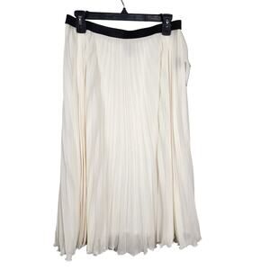 Worthington Womens Midi Skirt Small Elastic Waist Pull On Pleated Lined Ivory